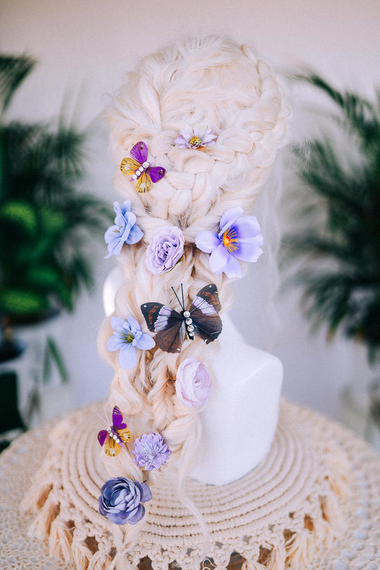 Butterfly Floral Hairpins, Elegant Gold Hair Accessories with Crystals and Flowers for Weddings, Masquerade Balls, Costume Events