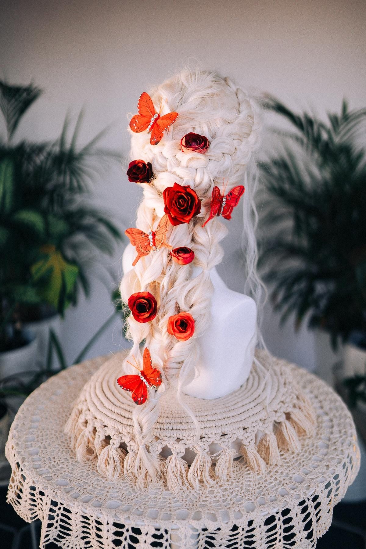 Red Roses Hairpins, Butterfly Hair Accessories, Wedding Hairpieces, Boho Hair Clips, Handmade Bridal Hairpins, Festival Hair Jewelry