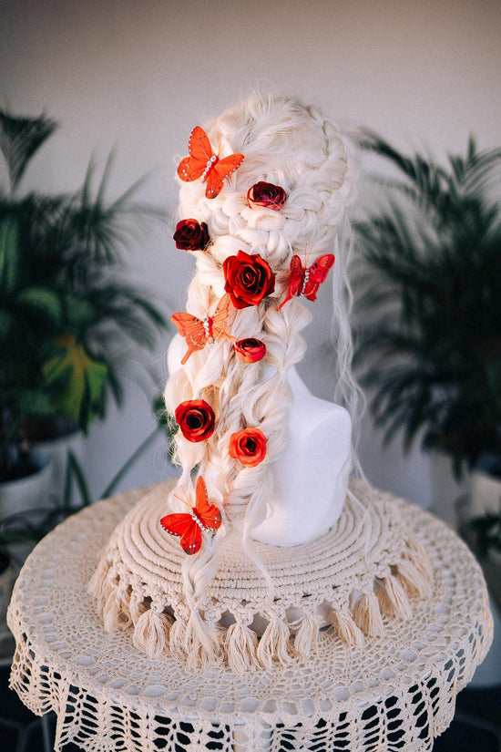 Red Roses Hairpins, Butterfly Hair Accessories, Wedding Hairpieces, Boho Hair Clips, Handmade Bridal Hairpins, Festival Hair Jewelry