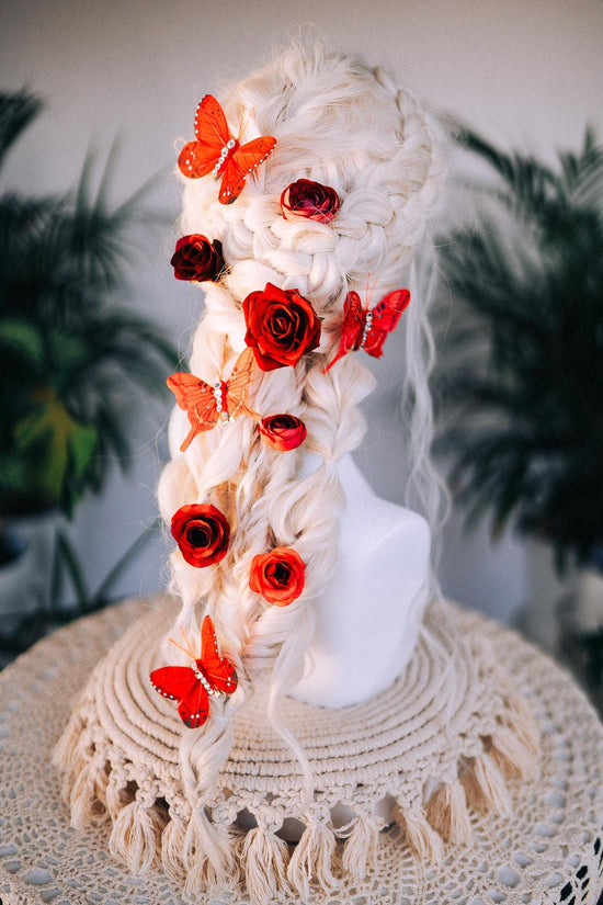 Red Floral Halo Crown, Spiked Headpiece with Roses and Crystals, Luxury Headdress for Masquerade Balls, Festivals, Weddings & Special Events