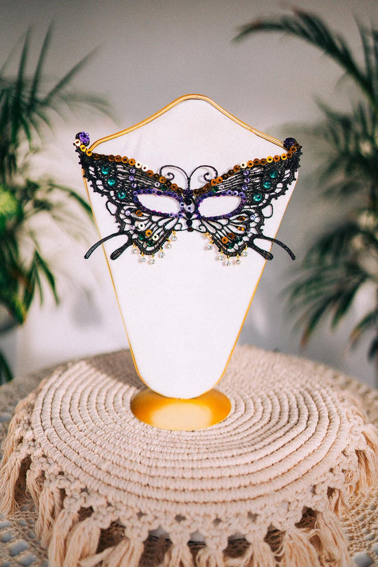 Mardi Gras Earrings, Elegant Black Drop Earrings, Luxury Carnival Jewelry in Purple, Green & Gold for Balls, Costume Events, Maquerade