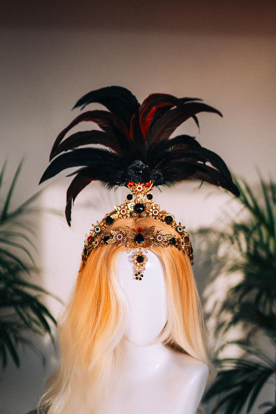 Venetian Carnival Crown, Luxury Masquerade Headdress, Feather Headpiece for Balls, Festivals, Mardi Gras & Venetian Parties, Venetian mask
