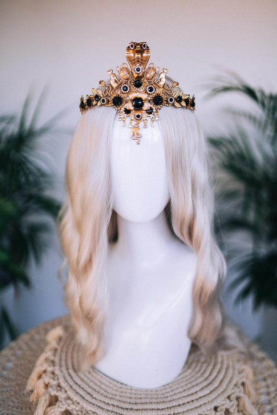 Egyptian Serpent Crown, Cleopatra Headpiece, Pharaoh Queen Tiara, Gold Festival Crown, Halloween Costume, Goddess Statement Tiara