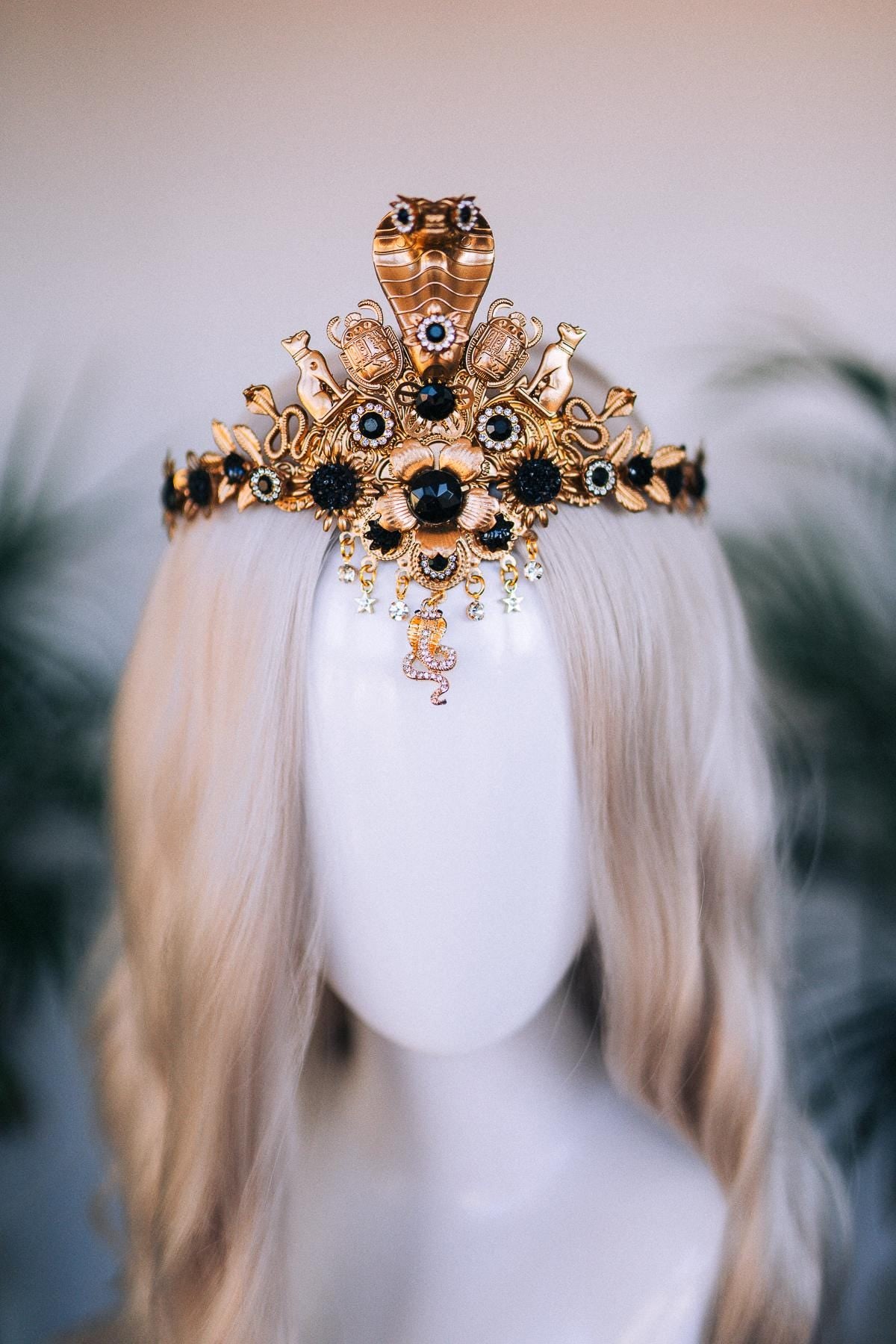 Egyptian Serpent Crown, Cleopatra Headpiece, Pharaoh Queen Tiara, Gold Festival Crown, Halloween Costume, Goddess Statement Tiara