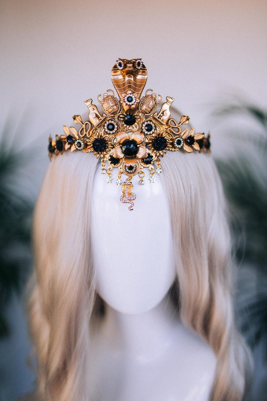 Egyptian Serpent Crown, Cleopatra Headpiece, Pharaoh Queen Tiara, Gold Festival Crown, Halloween Costume, Goddess Statement Tiara
