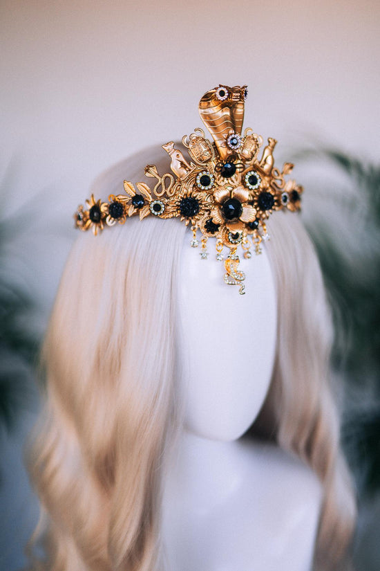 Egyptian Serpent Crown, Cleopatra Headpiece, Pharaoh Queen Tiara, Gold Festival Crown, Halloween Costume, Goddess Statement Tiara