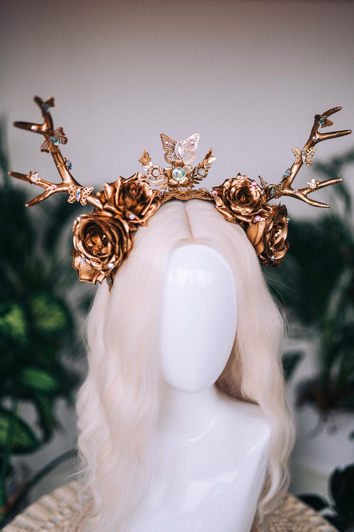 Gold Flower Crown with Antlers