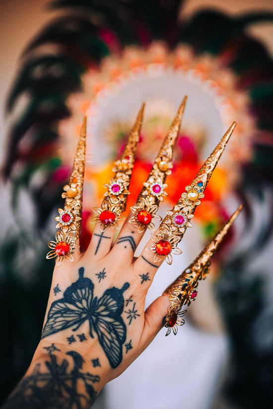 Red Finger Claws, Festival Costume Accessories, Carnival Finger Rings, Showgirl Nail Jewelry, Boho Finger Claws, Party Costume Jewelry