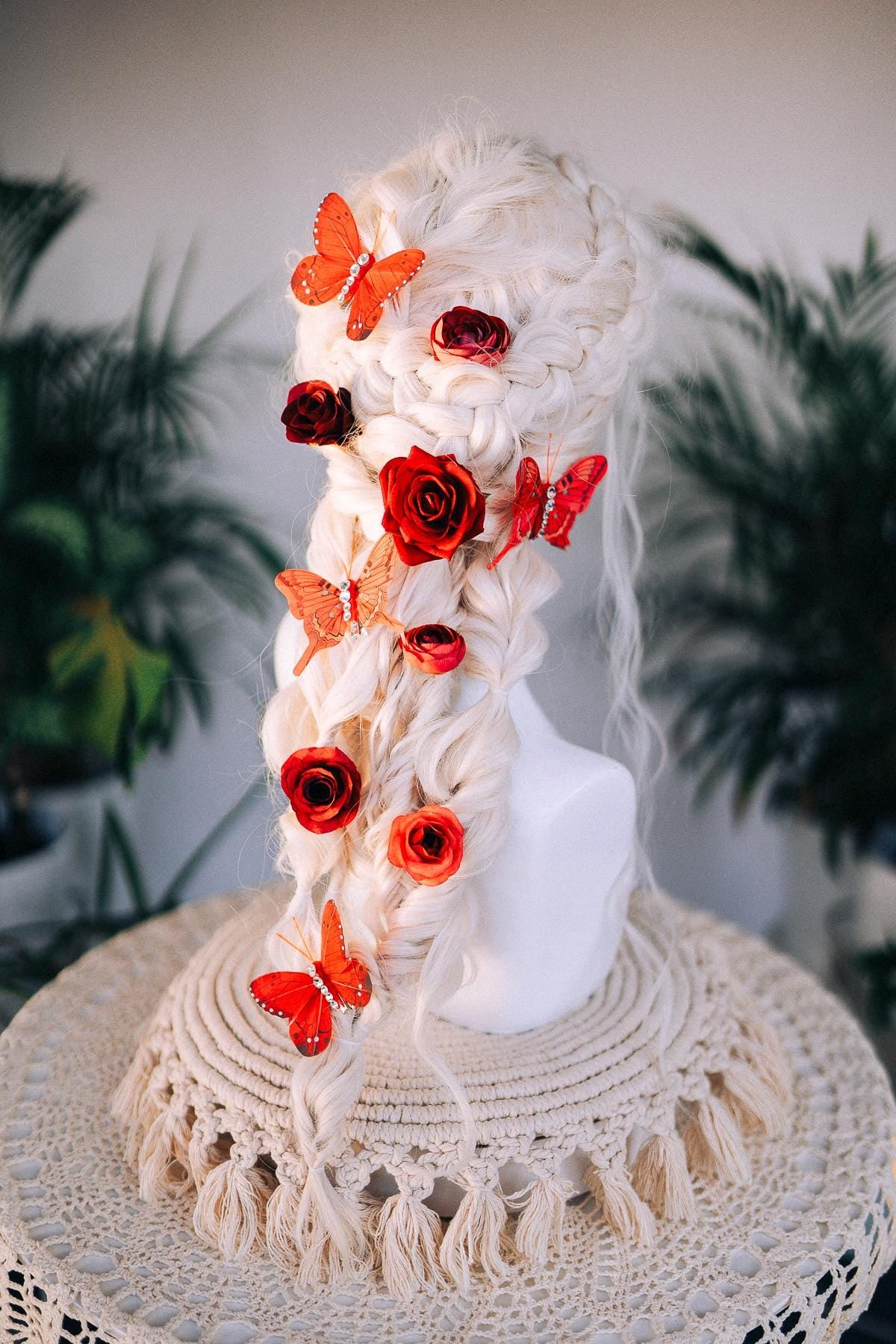 Red Roses Hairpins, Butterfly Hair Accessories, Wedding Hairpieces, Boho Hair Clips, Handmade Bridal Hairpins, Festival Hair Jewelry