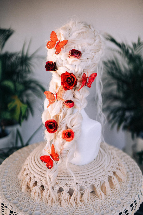 Red Roses Hairpins, Butterfly Hair Accessories, Wedding Hairpieces, Boho Hair Clips, Handmade Bridal Hairpins, Festival Hair Jewelry