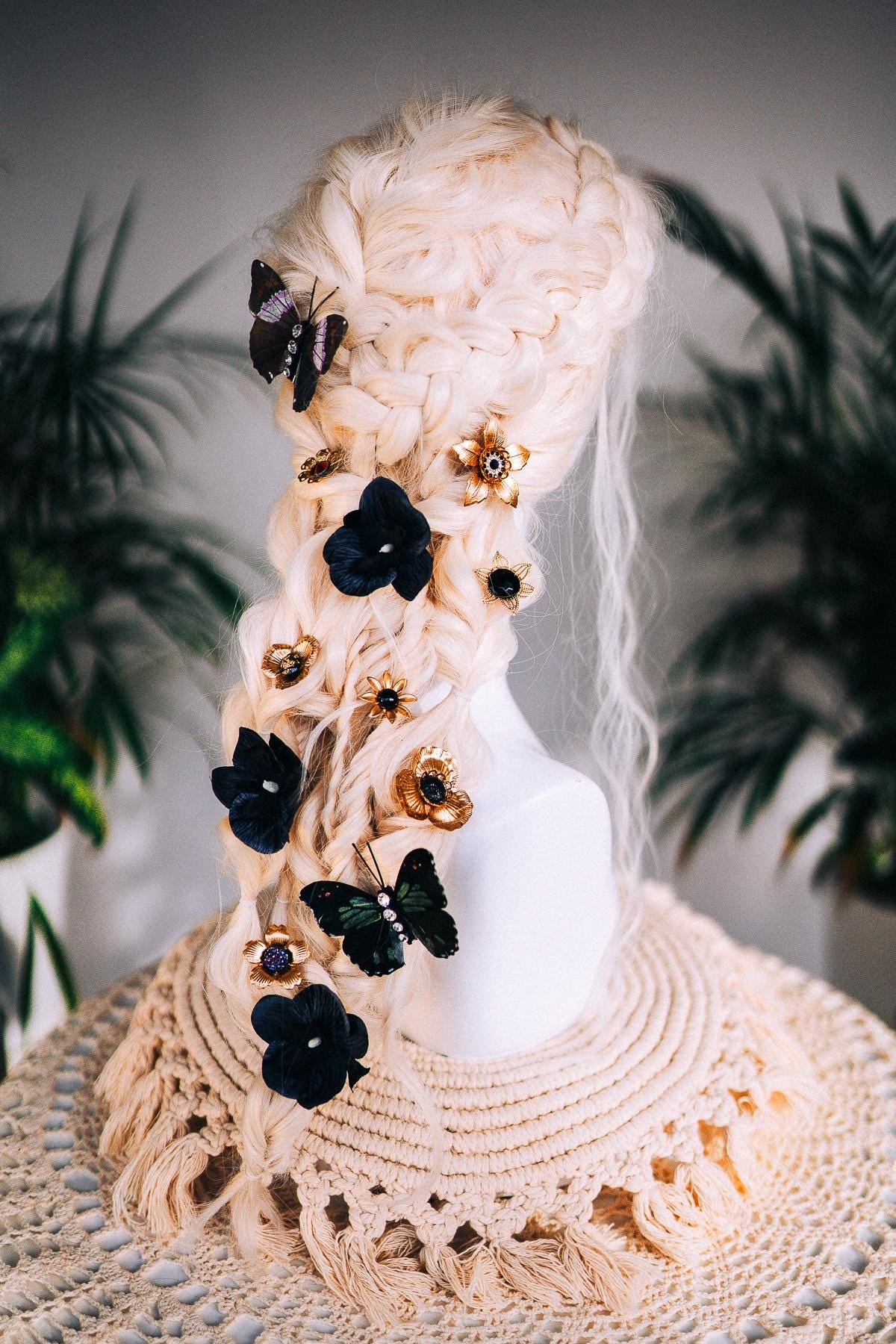 Butterfly Hairpins, Floral Hair Clips, Fantasy Hair Accessories, Carnival Hair Pins, Masquerade Hair Decor, Festival Hairpiece, Mardi Gras