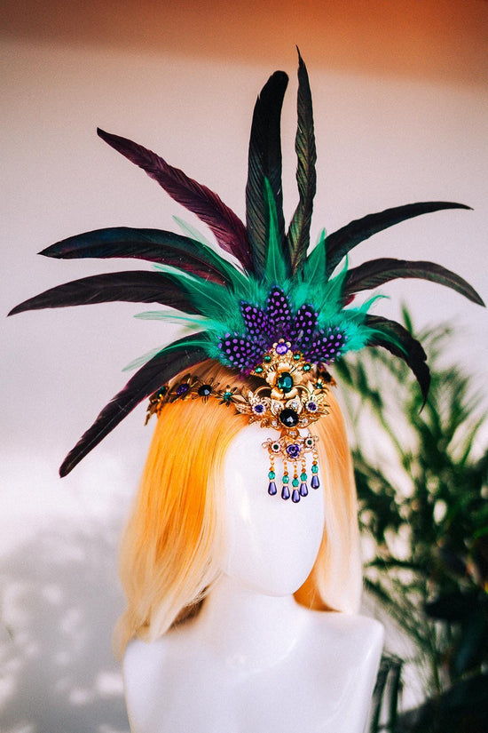 Mardi Gras Earrings, Elegant Black Drop Earrings, Luxury Carnival Jewelry in Purple, Green & Gold for Balls, Costume Events, Maquerade