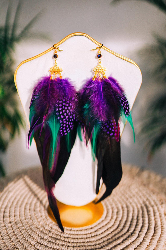 Mardi Gras Earrings, Elegant Black Drop Earrings, Luxury Carnival Jewelry in Purple, Green & Gold for Balls, Costume Events, Maquerade