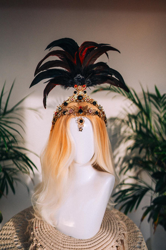 Venetian Carnival Crown, Luxury Masquerade Headdress, Feather Headpiece for Balls, Festivals, Mardi Gras & Venetian Parties, Venetian mask