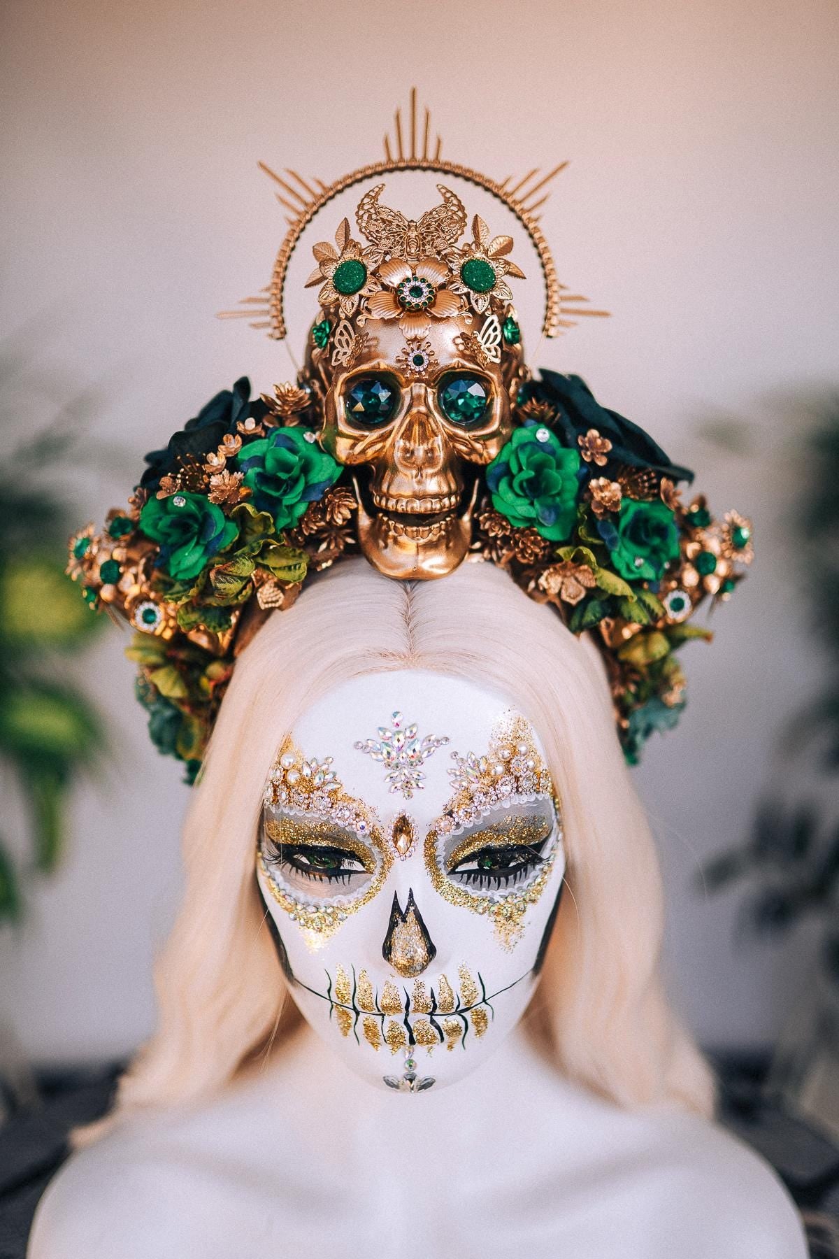 Green Sugar skull crown