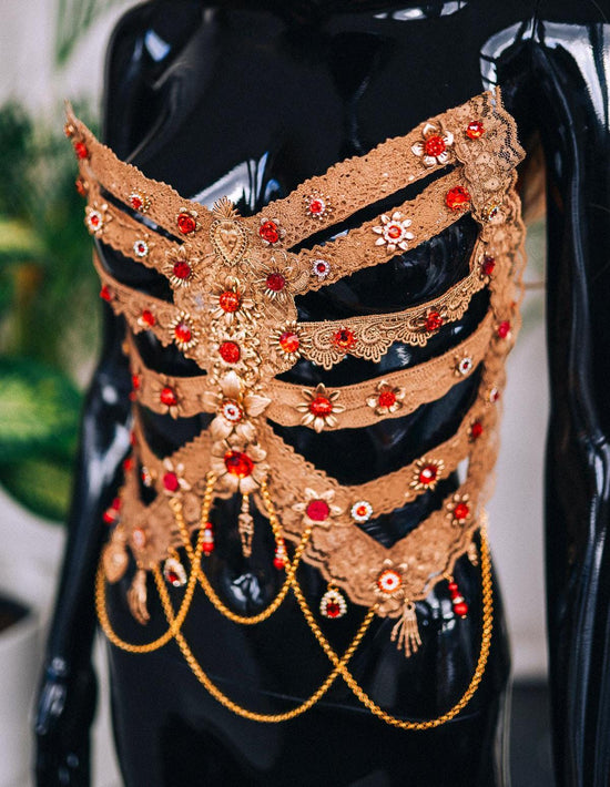 Red La Catrina Ribs and flower crown