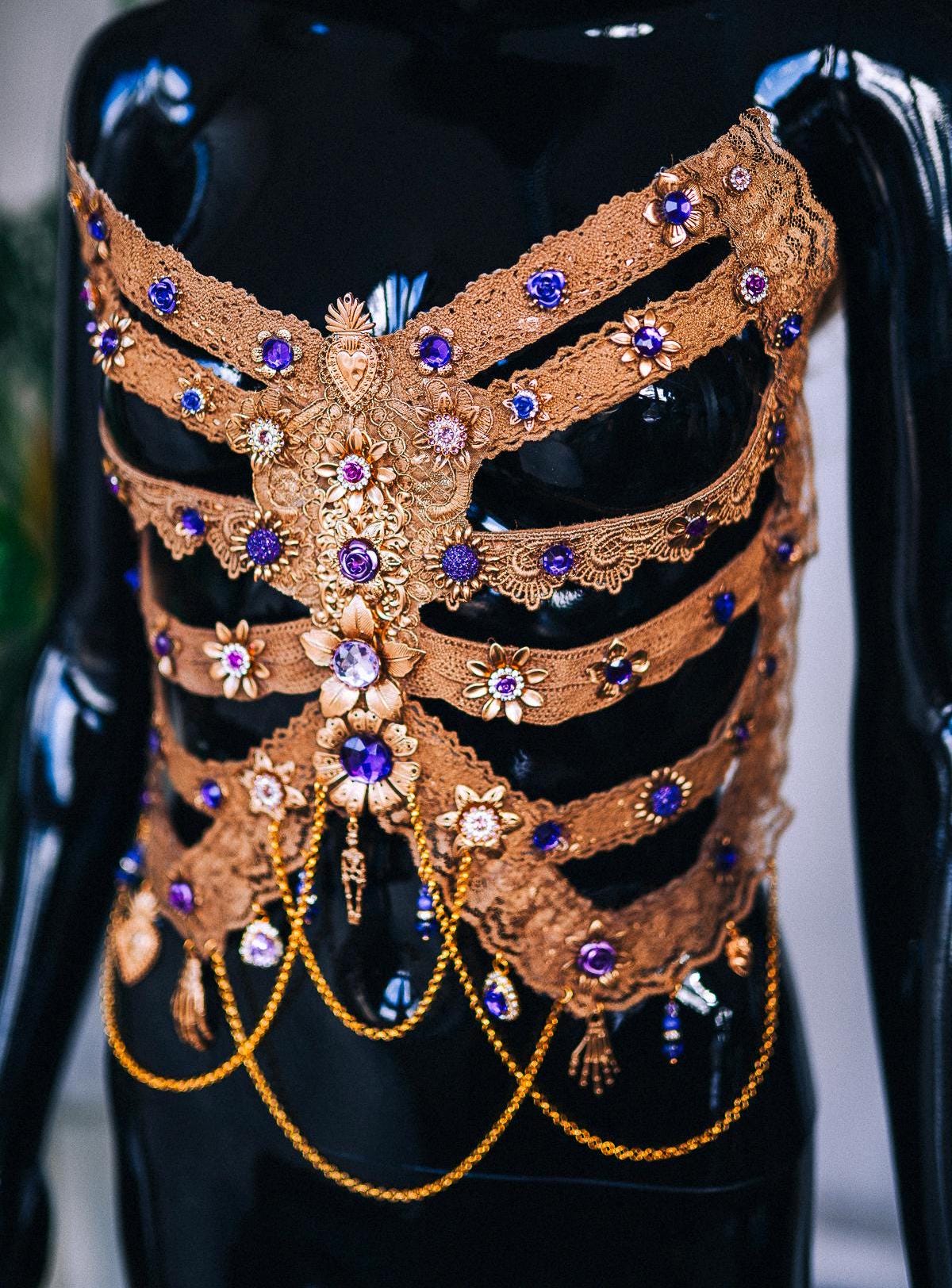 Purple La Catrina Ribs and flower crown