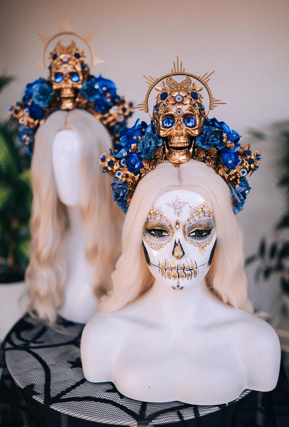 Blue La Catrina Flower Crown