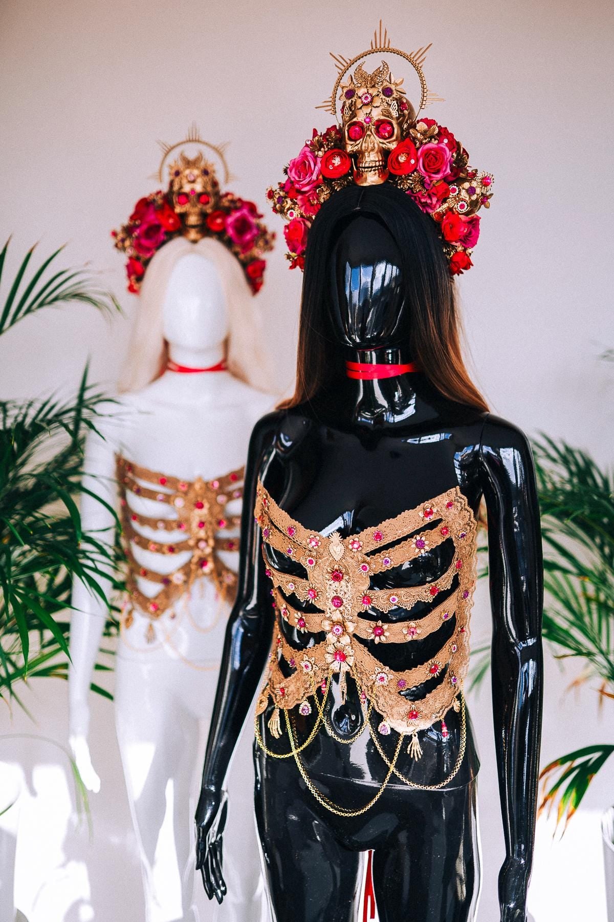 La Catrina Crown, Pink Roses, Gold Skull, Day Of The Dead, Gothic Headpiece, Halloween, Sugar Skull, Floral Halo, Celestial, Statement Tiara