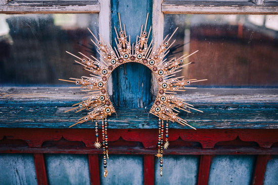 Taurus Crown, Zodiac Crown, Boho Headpiece, Earthy Halo Crown, Festival Headpiece, Astrology Crown, Green Gold Crown, Birthday Crown