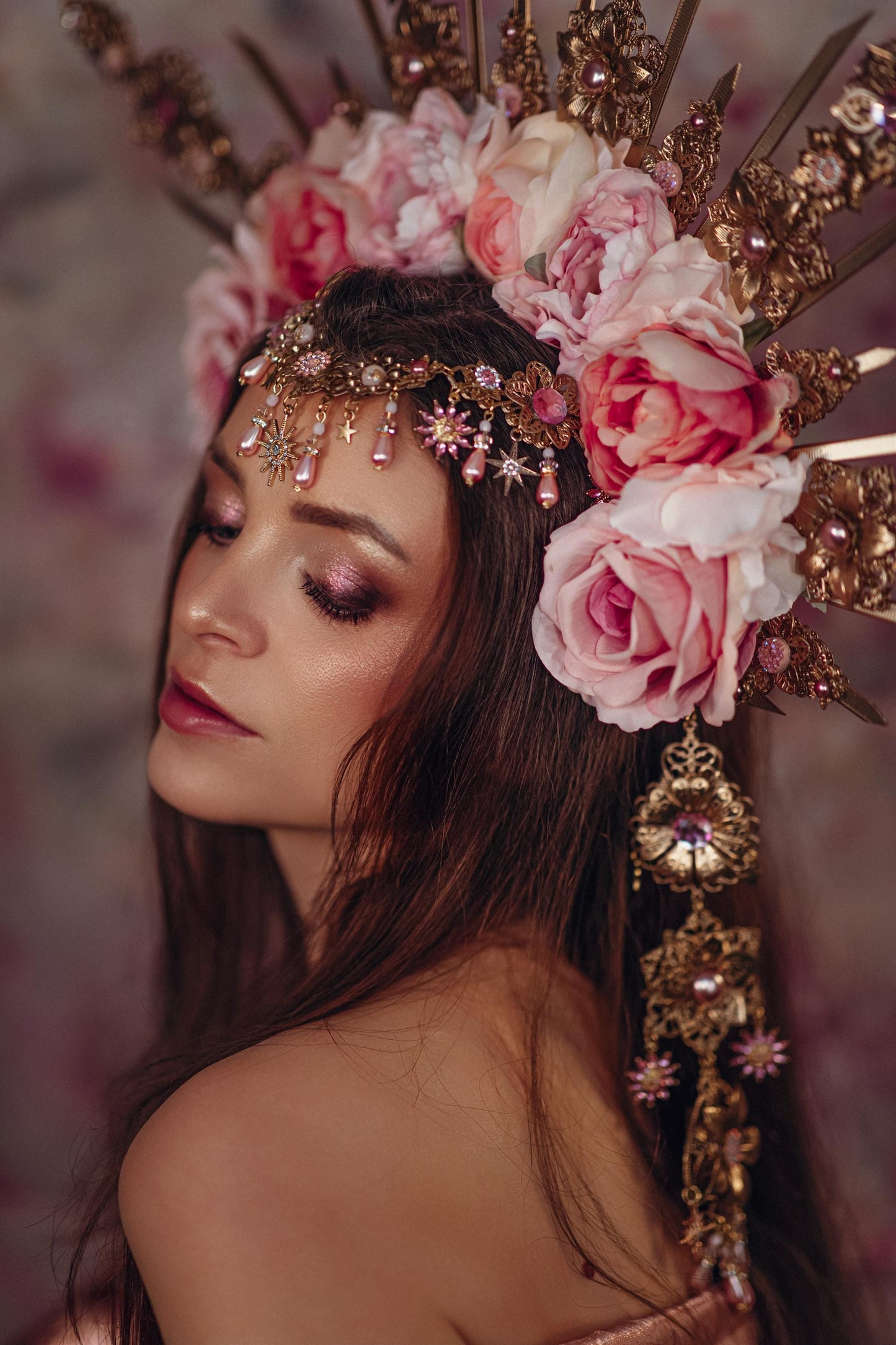 Blush Pink Halo Crown, Floral Tiara, Bridal Headpiece, Maternity Flower Crown, Goddess Crown, Boho Wedding, Statement Crown, Spring Crown