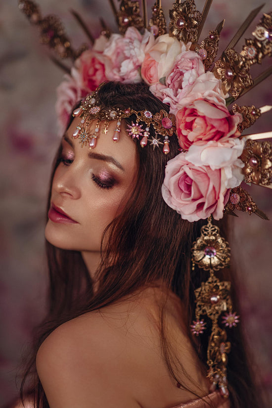 Blush Pink Halo Crown, Floral Tiara, Bridal Headpiece, Maternity Flower Crown, Goddess Crown, Boho Wedding, Statement Crown, Spring Crown