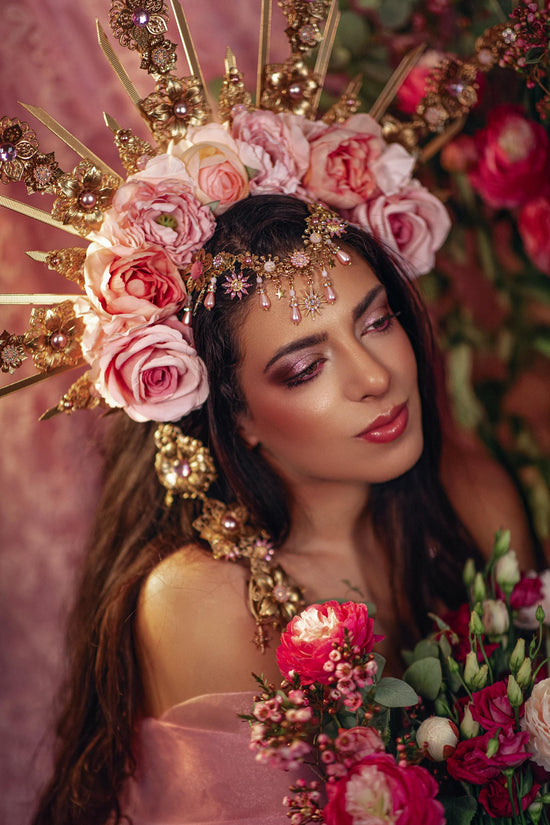 Blush Pink Halo Crown, Floral Tiara, Bridal Headpiece, Maternity Flower Crown, Goddess Crown, Boho Wedding, Statement Crown, Spring Crown