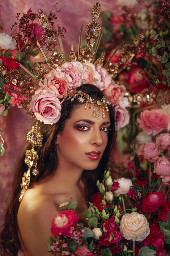 Blush Pink Halo Crown, Floral Tiara, Bridal Headpiece, Maternity Flower Crown, Goddess Crown, Boho Wedding, Statement Crown, Spring Crown