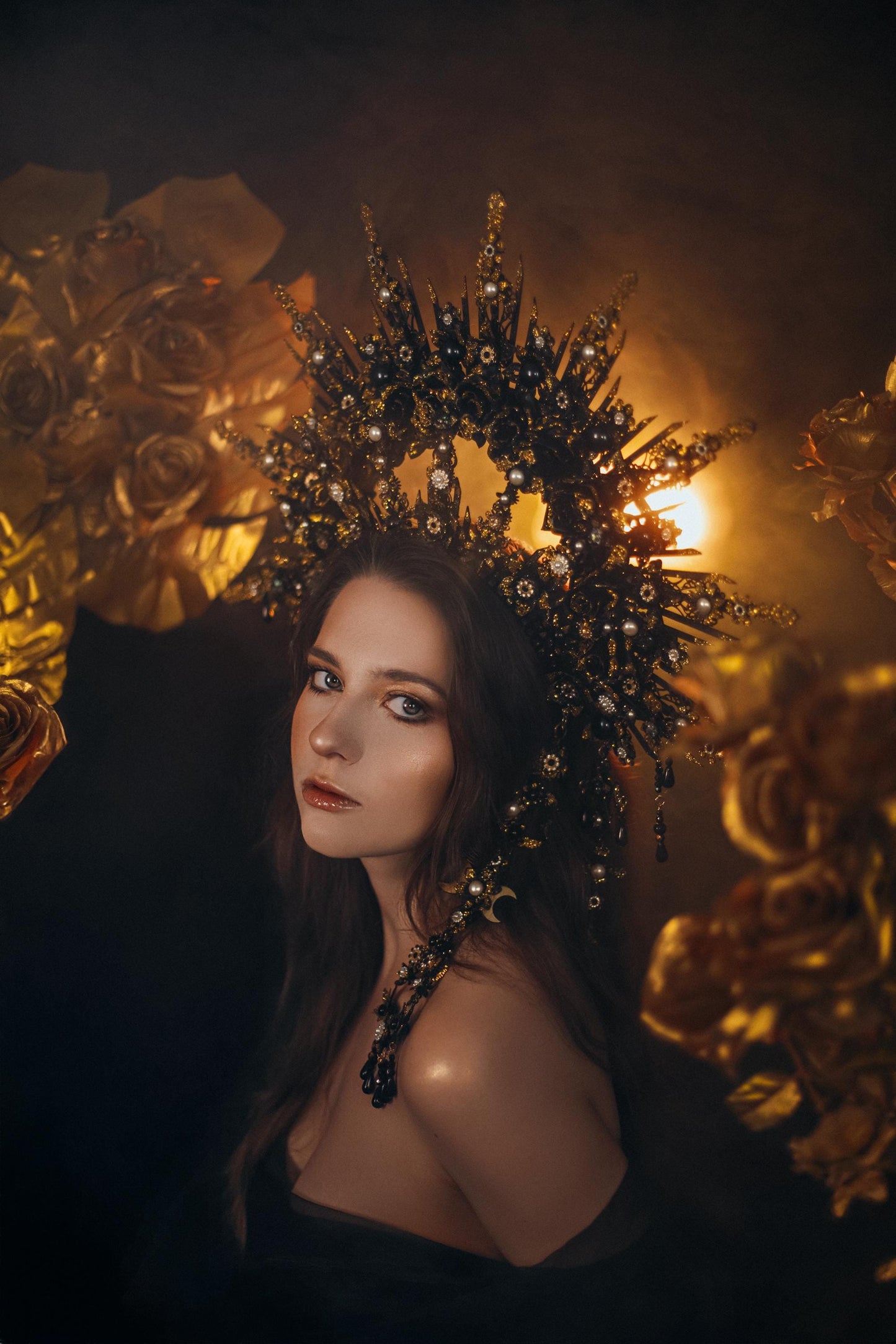 Gothic Crown, Vampire Queen Tiara, Black Widow Halo, Halloween Headpiece, Baroque Witch Crown, Dark Goddess Costume, Gothic Queen