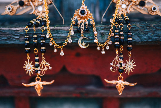 Taurus Crown, Zodiac Crown, Celestial Headpiece, Black Gold Halo Crown, Boho Birthday Crown, Festival Headpiece, Moon Goddess Crown