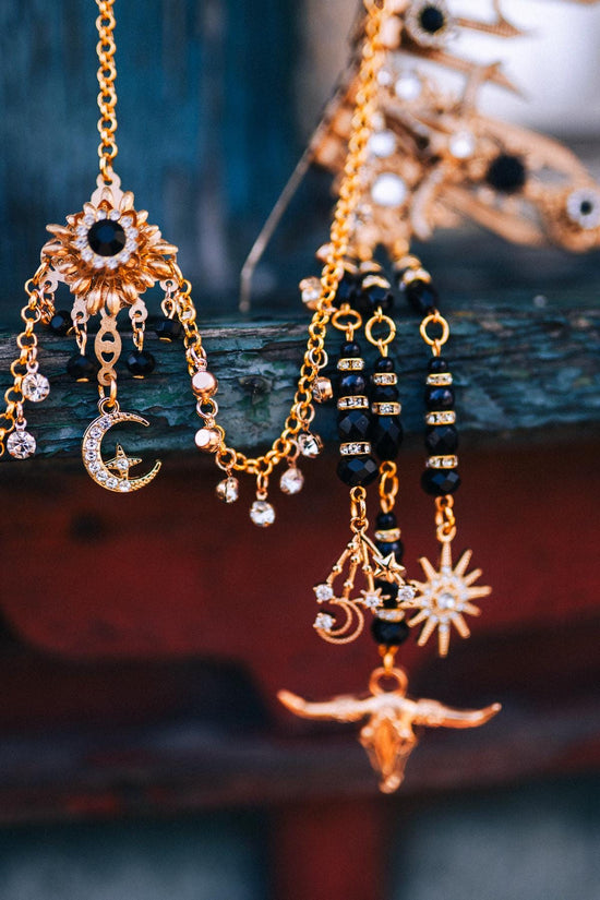 Taurus Crown, Zodiac Crown, Celestial Headpiece, Black Gold Halo Crown, Boho Birthday Crown, Festival Headpiece, Moon Goddess Crown