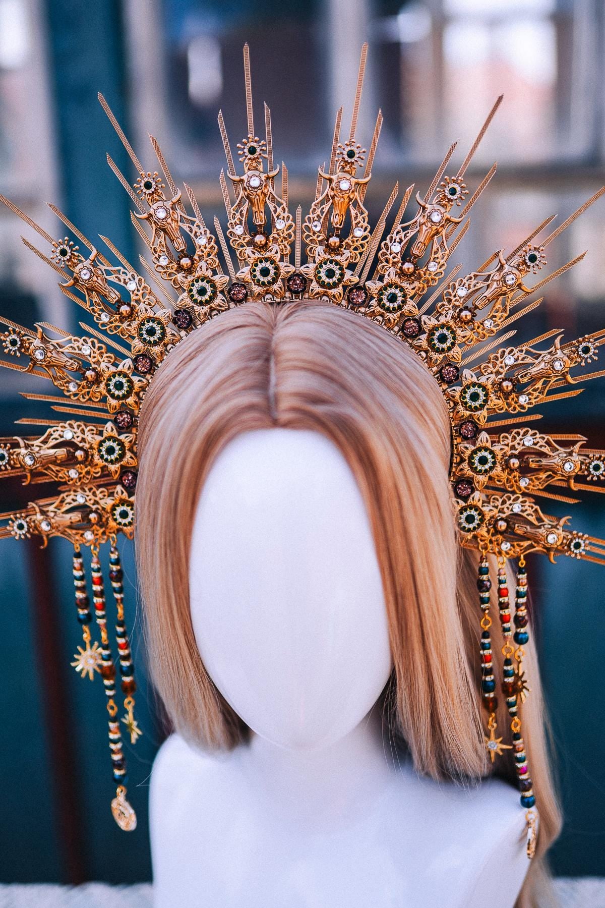 Taurus Crown, Zodiac Crown, Boho Headpiece, Earthy Halo Crown, Festival Headpiece, Astrology Crown, Green Gold Crown, Birthday Crown