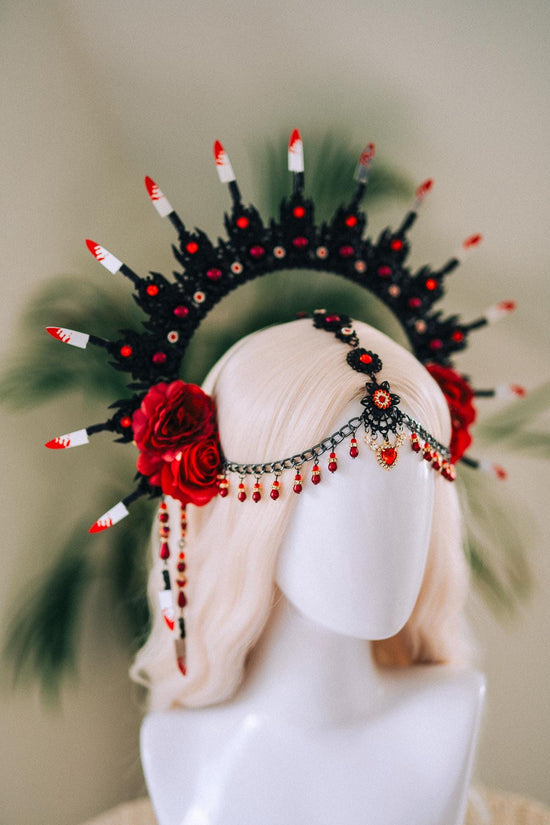 Bloody Halo Crown, Gothic Halloween Headpiece, Vampire Costume, Red Black Tiara, Handmade Spikes, Spooky Festival Accessory, Spooky Crown