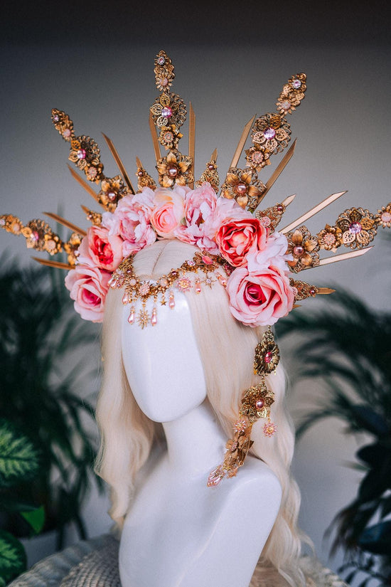 Blush Pink Halo Crown, Floral Tiara, Bridal Headpiece, Maternity Flower Crown, Goddess Crown, Boho Wedding, Statement Crown, Spring Crown