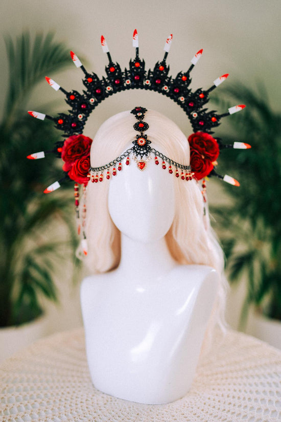 Bloody Halo Crown, Gothic Halloween Headpiece, Vampire Costume, Red Black Tiara, Handmade Spikes, Spooky Festival Accessory, Spooky Crown