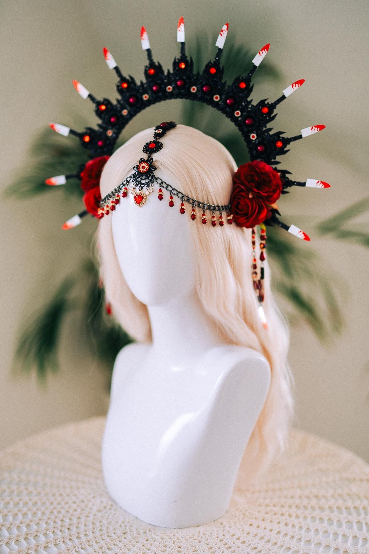 Bloody Halo Crown, Gothic Halloween Headpiece, Vampire Costume, Red Black Tiara, Handmade Spikes, Spooky Festival Accessory, Spooky Crown