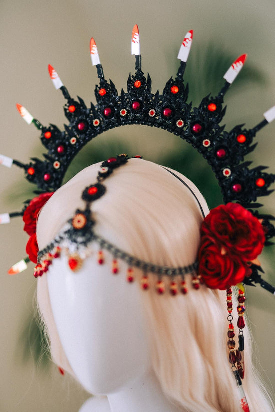Bloody Halo Crown, Gothic Halloween Headpiece, Vampire Costume, Red Black Tiara, Handmade Spikes, Spooky Festival Accessory, Spooky Crown