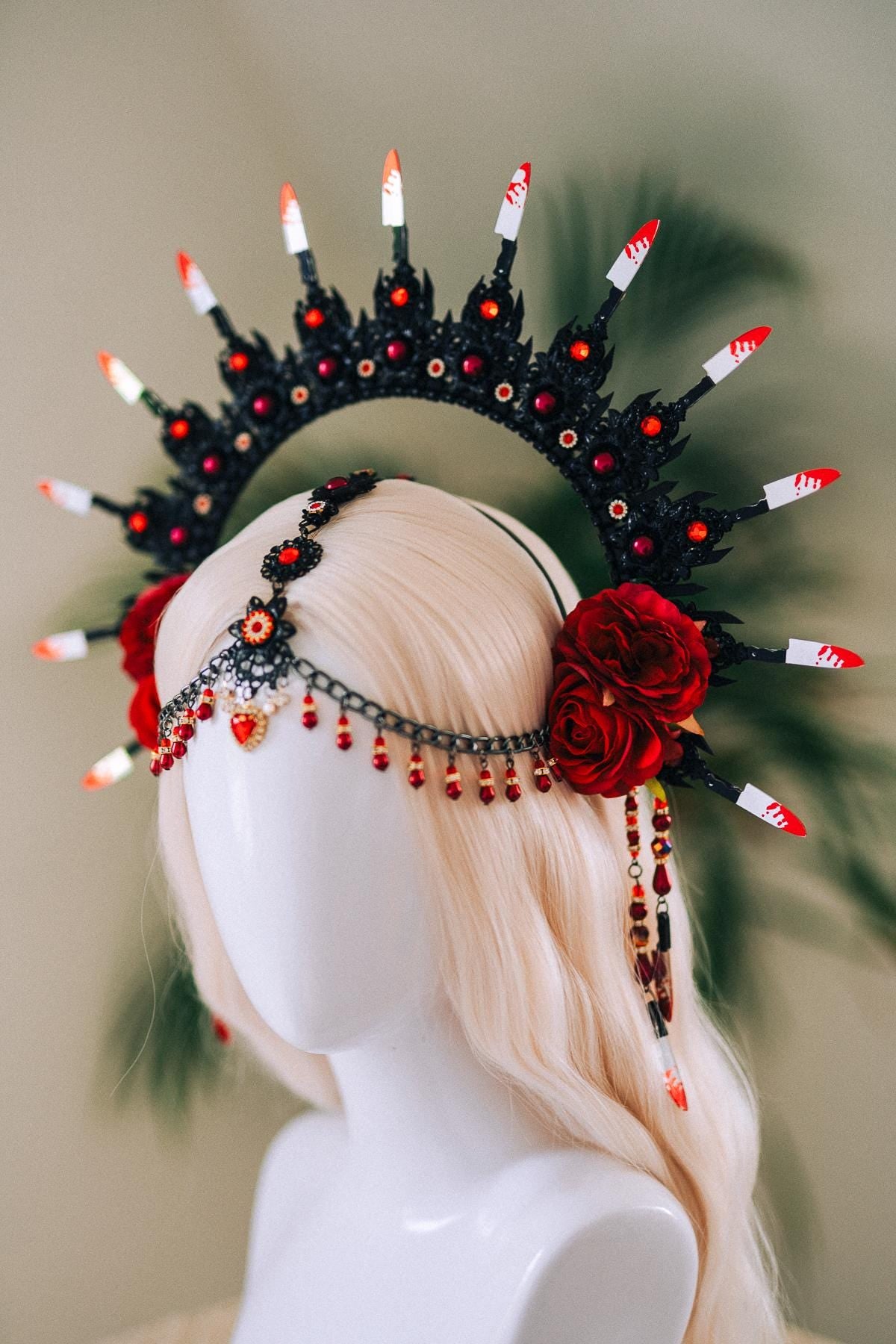 Bloody Halo Crown, Gothic Halloween Headpiece, Vampire Costume, Red Black Tiara, Handmade Spikes, Spooky Festival Accessory, Spooky Crown