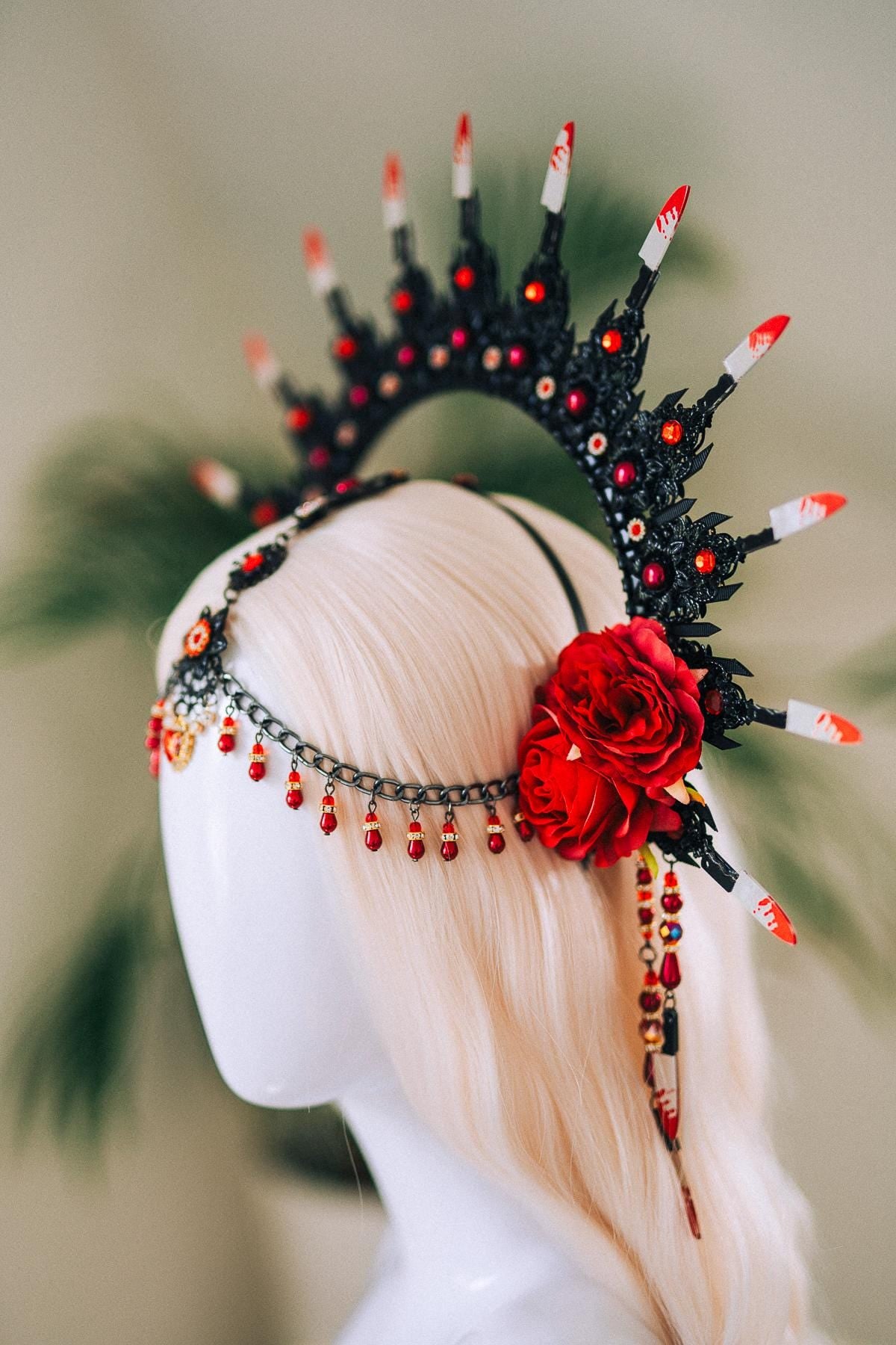 Bloody Halo Crown, Gothic Halloween Headpiece, Vampire Costume, Red Black Tiara, Handmade Spikes, Spooky Festival Accessory, Spooky Crown