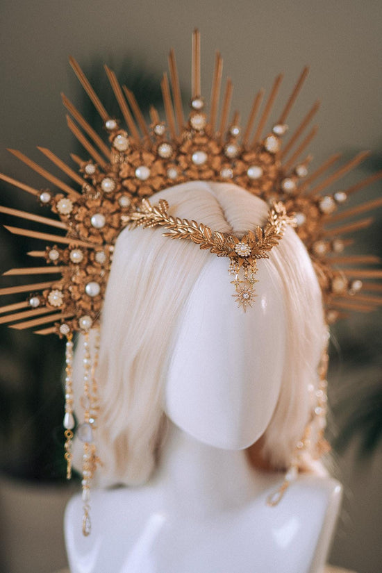 Radiant Sun Halo Crown, Gold Headpiece, Celestial Goddess Crown, Boho Festival Crown, Bridal Halo, Costume Headpiece, Divine Sun Crown