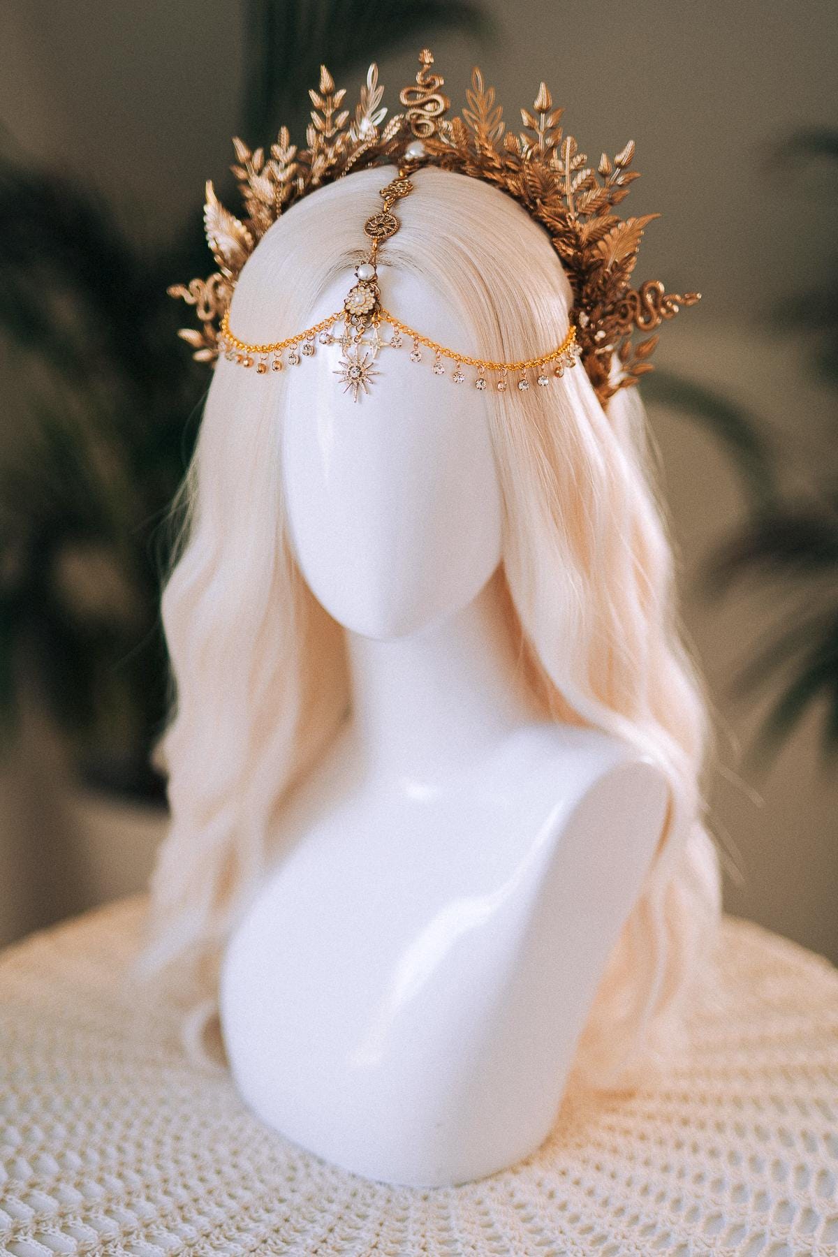 Enchanted Snake Goddess Crown, Gold Snake Crown, Celestial Headpiece, Pagan Ritual Crown, Forest Elf Crown, Boho Fantasy Crown, Gold Halo