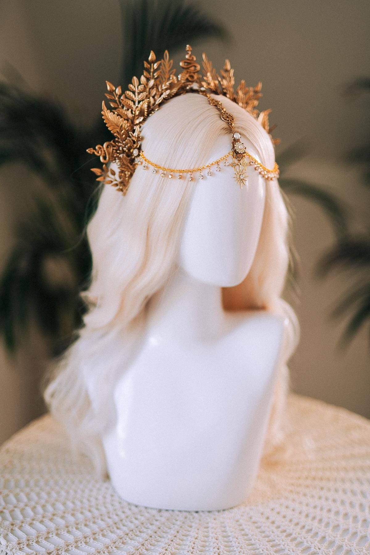 Enchanted Snake Goddess Crown, Gold Snake Crown, Celestial Headpiece, Pagan Ritual Crown, Forest Elf Crown, Boho Fantasy Crown, Gold Halo