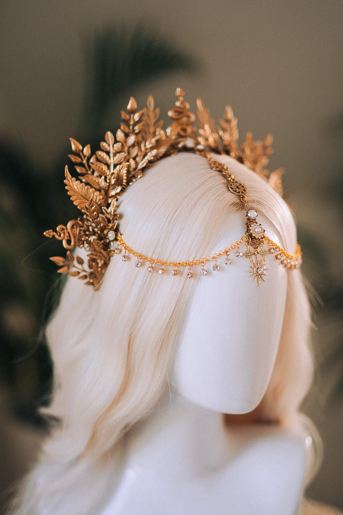 Enchanted Snake Goddess Crown, Gold Snake Crown, Celestial Headpiece, Pagan Ritual Crown, Forest Elf Crown, Boho Fantasy Crown, Gold Halo