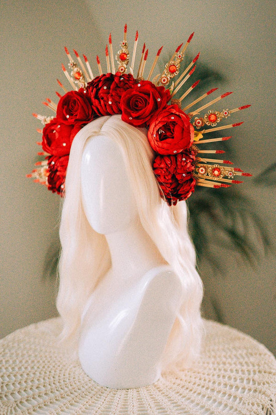 Red Flower Halo Crown,Boho Maternity Headpiece,Festival Costume Crown,Halloween Floral Tiara,Frida Inspired Crown,Photo Prop