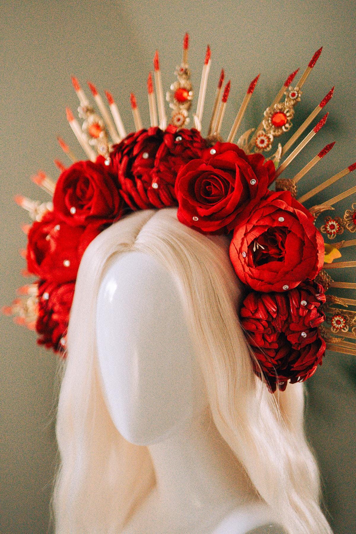 Red Flower Halo Crown,Boho Maternity Headpiece,Festival Costume Crown,Halloween Floral Tiara,Frida Inspired Crown,Photo Prop