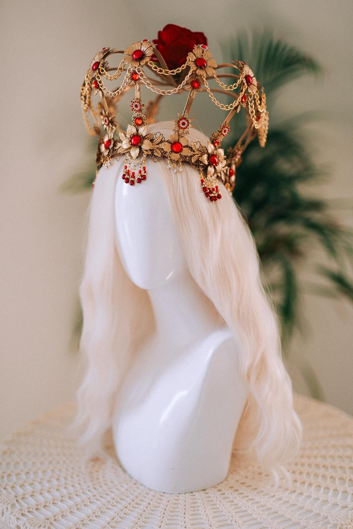 Royal Red Crown, Festival Crown, Red Queen Headpiece, Burning Man Crown, Baroque Costume Tiara, Regal Crown, Boho Goddess Crown, Halloween