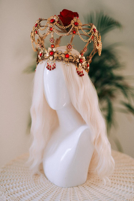 Royal Red Crown, Festival Crown, Red Queen Headpiece, Burning Man Crown, Baroque Costume Tiara, Regal Crown, Boho Goddess Crown, Halloween