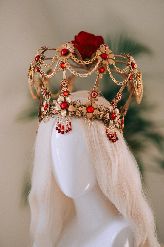 Royal Red Crown, Festival Crown, Red Queen Headpiece, Burning Man Crown, Baroque Costume Tiara, Regal Crown, Boho Goddess Crown, Halloween