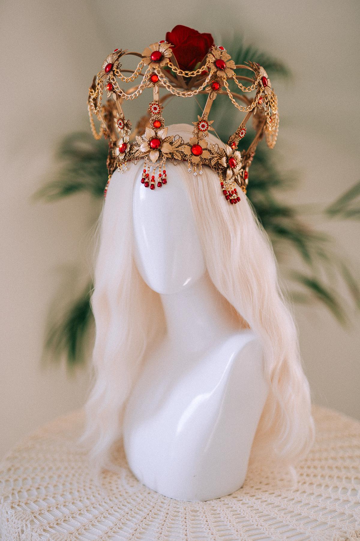 Royal Red Crown, Festival Crown, Red Queen Headpiece, Burning Man Crown, Baroque Costume Tiara, Regal Crown, Boho Goddess Crown, Halloween
