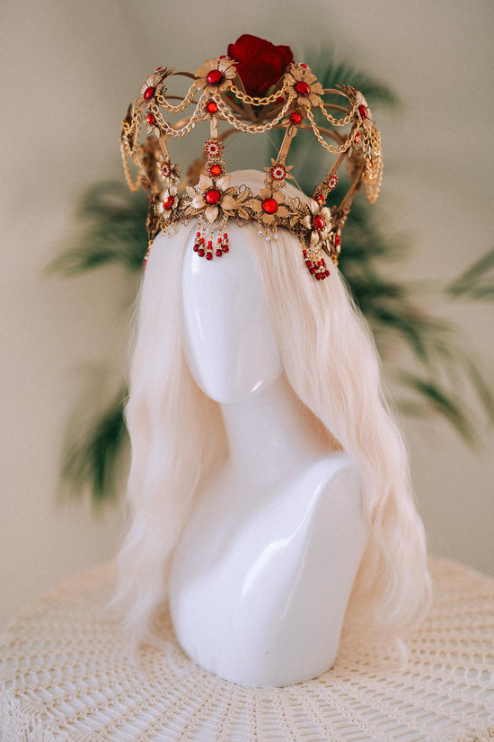 Royal Red Crown, Festival Crown, Red Queen Headpiece, Burning Man Crown, Baroque Costume Tiara, Regal Crown, Boho Goddess Crown, Halloween